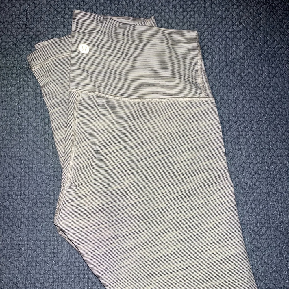 Lululemon light pink gray/white striped leggings